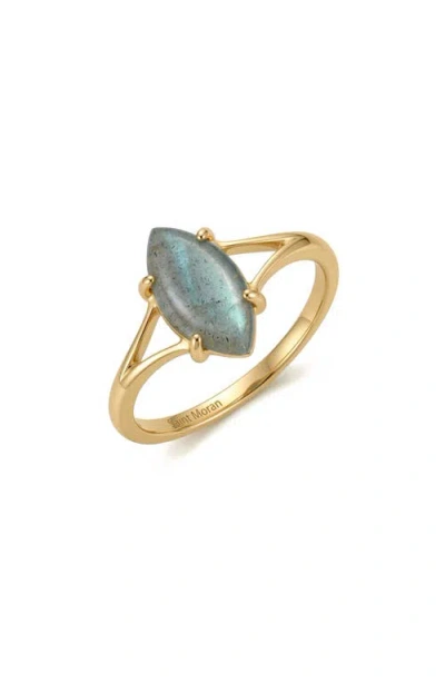 St. Moran Marquise 14k Gold Plated Ring In Green/gold