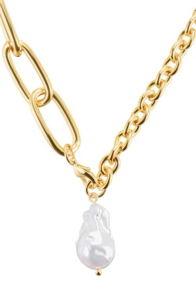 St. Moran Mixed Link Freshwater Pearl Pendant Necklace In Orange