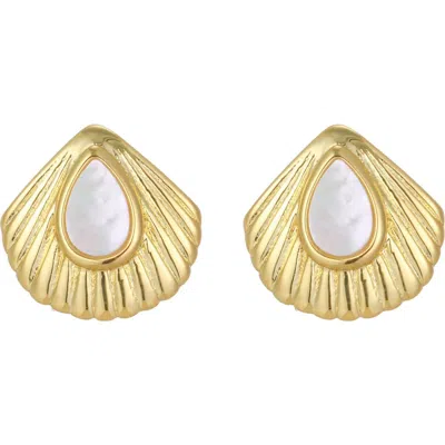 St. Moran Gold Natural Imitation Pearl Shell Palm Stud Earrings