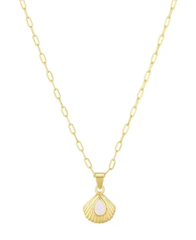 St. Moran Natural Imitation Pearl Shell Paperclip Palm Necklace In Gold