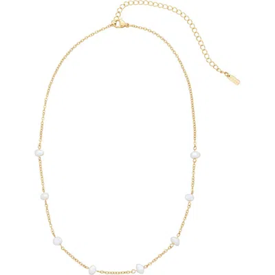 St. Moran Tarnish Resistant Freshwater Pearl Station Chain Necklace In White/ Gold