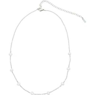 St. Moran Tarnish Resistant Freshwater Pearl Station Chain Necklace In White/ Silver