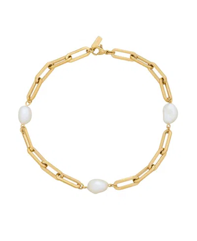 St. Moran Tarnish-resistant Gold Natural Freshwater Imitation Pearl Chunky Paperclip Aviv Anklet