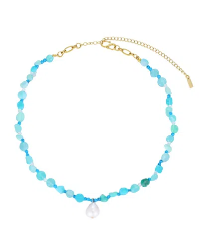 St. Moran Tarnish-resistant Gold Natural Freshwater Pearl Turquoise Beaded Meyer Necklace In Metallic