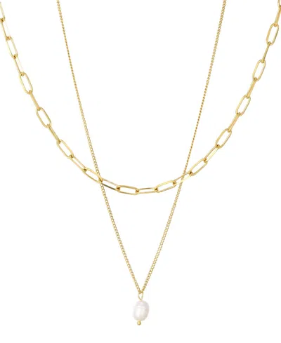 St. Moran Tarnish-resistant Gold Set Of 2 Natural Imitation Pearl And Paperclip Chain Lea Necklace Set