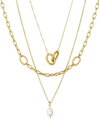 St. Moran Tarnish-resistant Gold Set Of 3 Natural Imitation Pearl And Chain Necklaces Lora Necklace Set