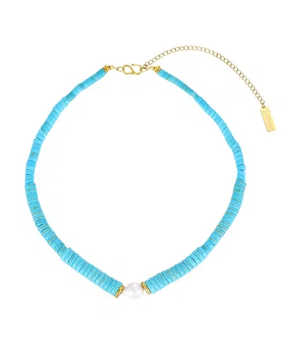 St. Moran Tarnish-resistant Natural Freshwater Imitation Pearl Chunky Turquoise Beaded Delray Necklace In Blue