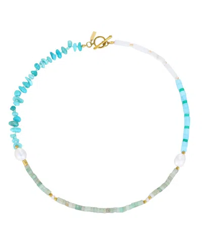 St. Moran Tarnish-resistant Natural Freshwater Pearl Mixed Bead Augustine Necklace In Blue