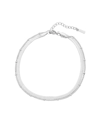 St. Moran Tarnish-resistant Silver Heringbone And Cable Chain Stefanie Anklet Set In Metallic