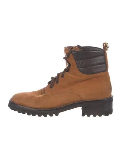 Pre-owned St. Moritz Suede Combat Boots In Brown