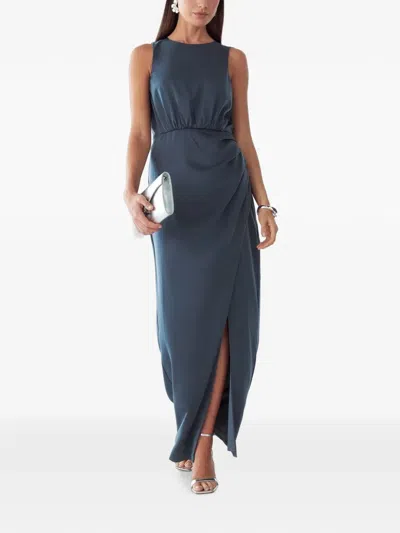 St Mrlo Gathered Wrap-style Maxi Dress In Blue