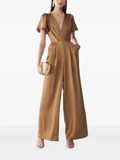 St Mrlo V-neck Flutter-sleeve Jumpsuit In Brown