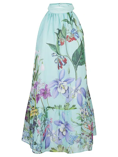 St. Piece Of London Bonnie Printed Silk Dress In Clear Blue