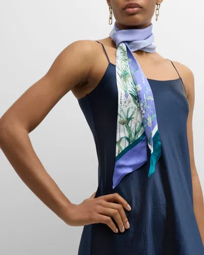 St. Piece Vanessa Silk Twill Skinny Scarf In Blue Ombre Multi Colour Print