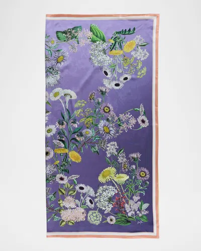 St. Piece Yuri Double Sided Floral-print Scarf In Purple Black Ombre
