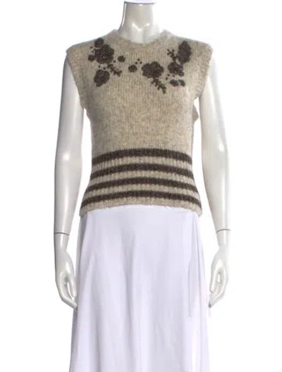 Pre-owned St. Roche Alpaca Floral Print Sweater In Gray