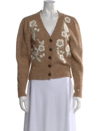 Pre-owned St. Roche Alpaca Floral Print Sweater In Neutral