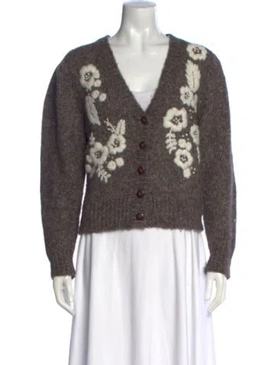 Pre-owned St. Roche Alpaca Floral Print Sweater In Neutrals