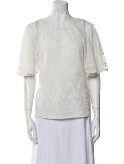 Pre-owned St. Roche Bateau Neckline Short Sleeve Blouse In Neutral