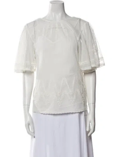 Pre-owned St. Roche Bateau Neckline Short Sleeve Blouse W/ Tags In Neutral