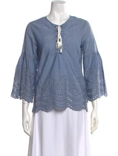 Pre-owned St. Roche Crew Neck Three-quarter Sleeve Top In Blue