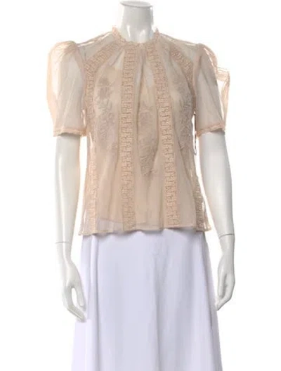 Pre-owned St. Roche Floral Print Crew Neck Blouse In Neutral
