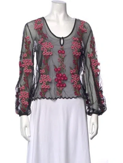 Pre-owned St. Roche Floral Print Crew Neck Top In Black