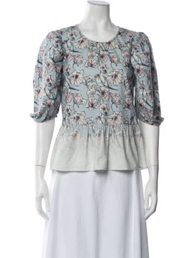 Pre-owned St. Roche Floral Print Crew Neck Top In Blue