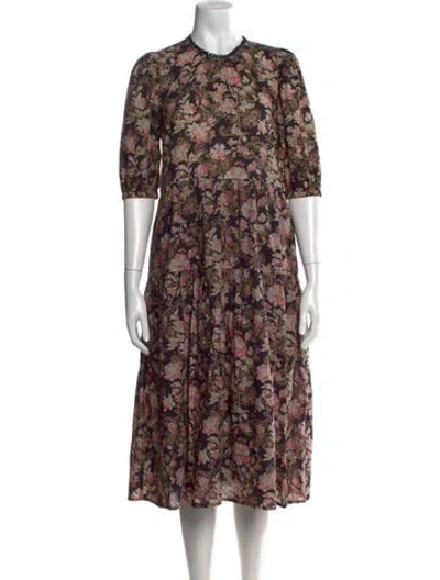 Pre-owned St. Roche Floral Print Long Dress In Black