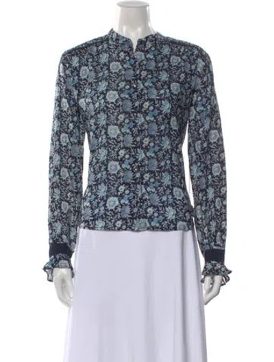 Pre-owned St. Roche Floral Print Long Sleeve Blouse In Blue