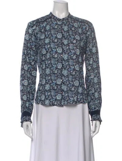 Pre-owned St. Roche Floral Print Long Sleeve Blouse In Blue