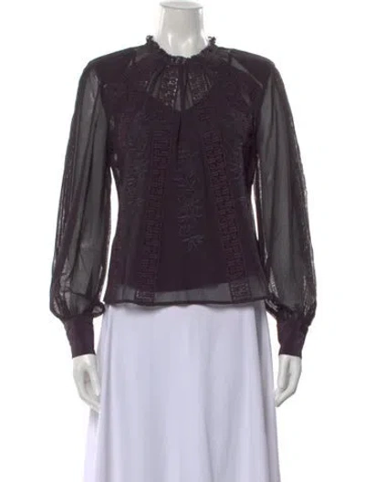 Pre-owned St. Roche Floral Print Long Sleeve Blouse In Purple