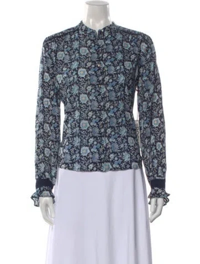 Pre-owned St. Roche Floral Print Long Sleeve Top In Blue