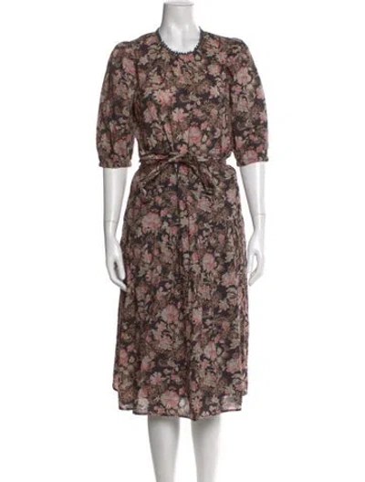 Pre-owned St. Roche Floral Print Midi Length Dress In Black
