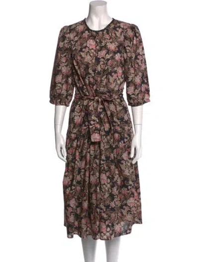 Pre-owned St. Roche Floral Print Midi Length Dress In Black
