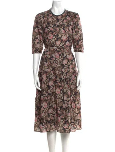 Pre-owned St. Roche Floral Print Midi Length Dress In Black