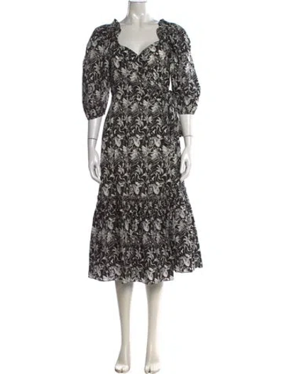 Pre-owned St. Roche Floral Print Midi Length Dress In Black