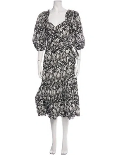 Pre-owned St. Roche Floral Print Midi Length Dress In Black