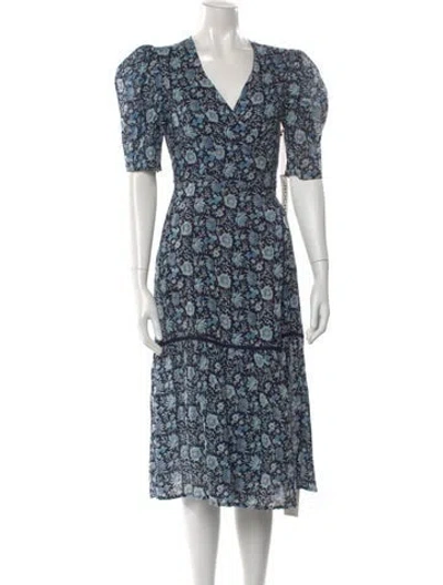 Pre-owned St. Roche Floral Print Midi Length Dress In Blue