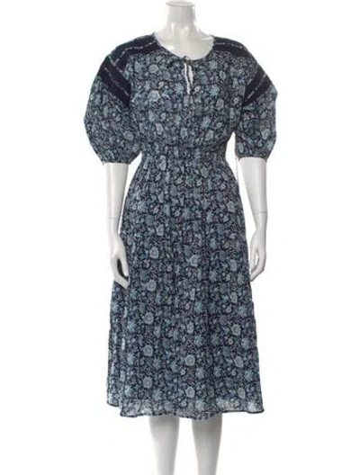 Pre-owned St. Roche Floral Print Midi Length Dress In Blue