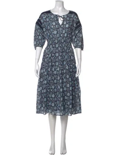 Pre-owned St. Roche Floral Print Midi Length Dress In Blue