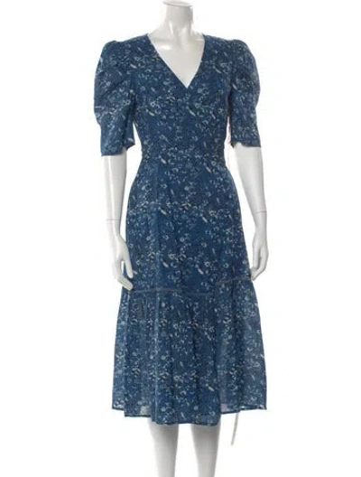 Pre-owned St. Roche Floral Print Midi Length Dress In Blue