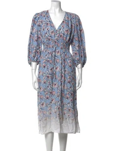 Pre-owned St. Roche Floral Print Midi Length Dress In Blue