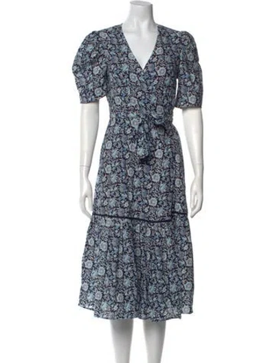 Pre-owned St. Roche Floral Print Midi Length Dress In Blue