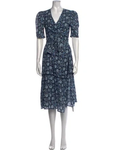 Pre-owned St. Roche Floral Print Midi Length Dress In Blue