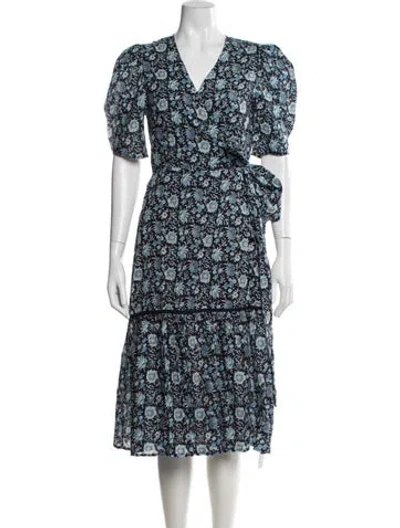 Pre-owned St. Roche Floral Print Midi Length Dress W/ Tags In Blue