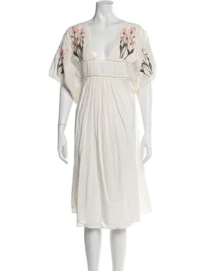 Pre-owned St. Roche Floral Print Midi Length Dress In White