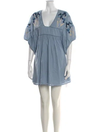 Pre-owned St. Roche Floral Print Mini Dress In Blue