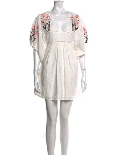 Pre-owned St. Roche Floral Print Mini Dress In White