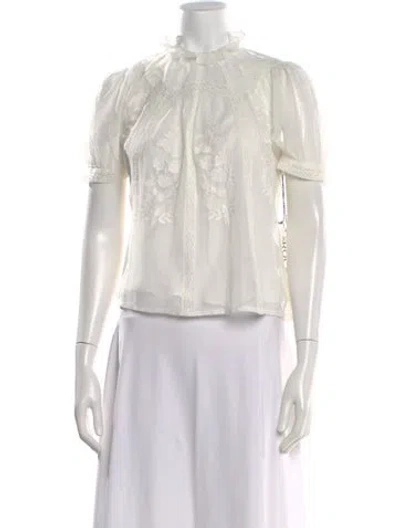 Pre-owned St. Roche Floral Print Short Sleeve Blouse W/ Tags In White
